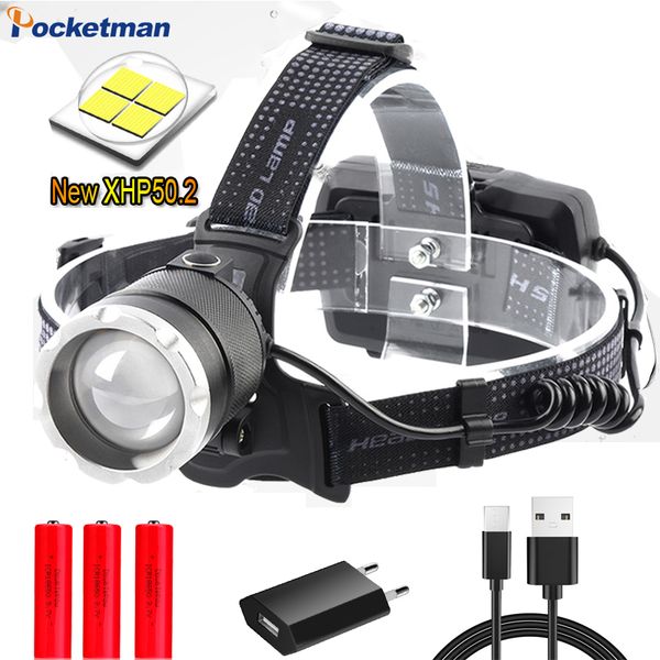 

headlamps super bright 8000lumens usb rechargeable led headlamp xhp50 most powerfull headlight fishing camping zoom torch 3*18650 battery