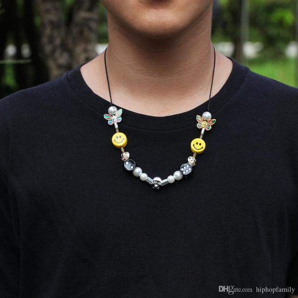 

pearl skull necklace gold rhinestone necklace beads charm pendant necklace hip hop jewelry, Silver