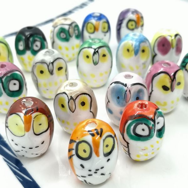 

50pcs/lot 21x16mm hole2.6mm ceramic beads loose hand painted owl ceramics beads for jewelry making diy accessories mix color, Black