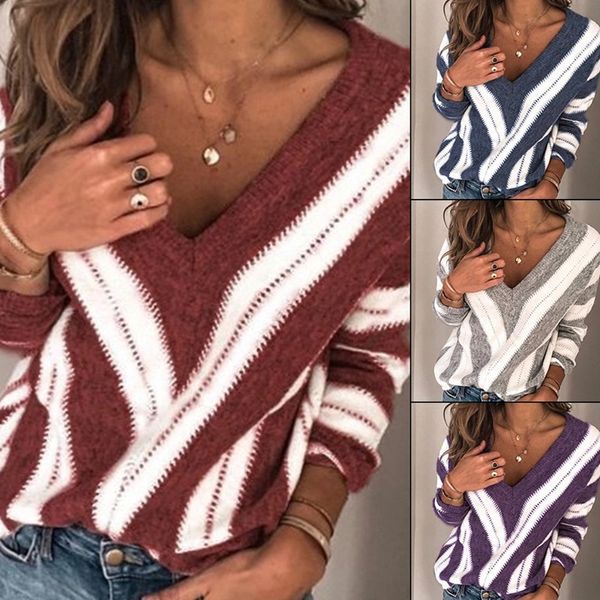 

fashion new women's sweater v-neck striped sweater slim thin section thin wool woven british wind women, White;black