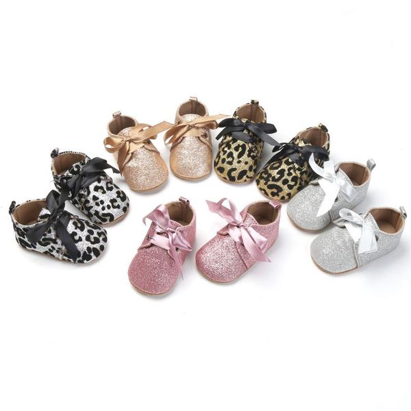 

0-18m leopard print first walkers infant boy girl shiny sequined shoes tassel tied knot soft sole baby shoes 5 styles