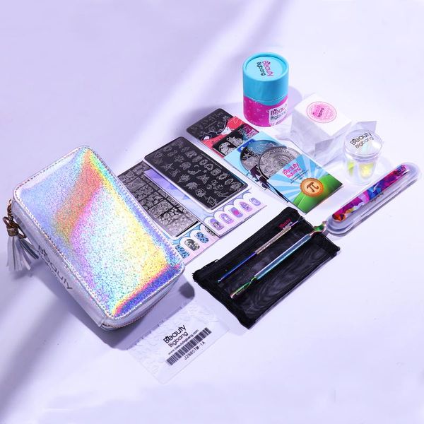 

beauty bigbang nail art set 14pcs tool kit nails file manicure flower galaxy style stamping plates stamper with big storage bag