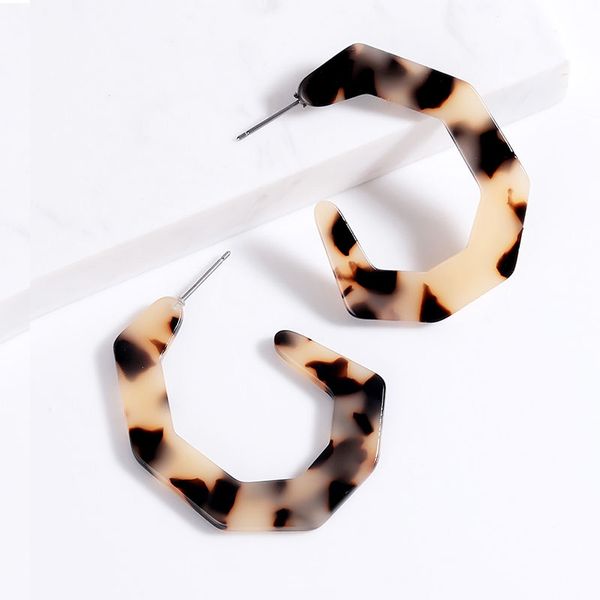 

new geometric acrylic hoop earrings irregular round c earrings retro style leopard tortoiseshell exaggerated dangler, Golden;silver