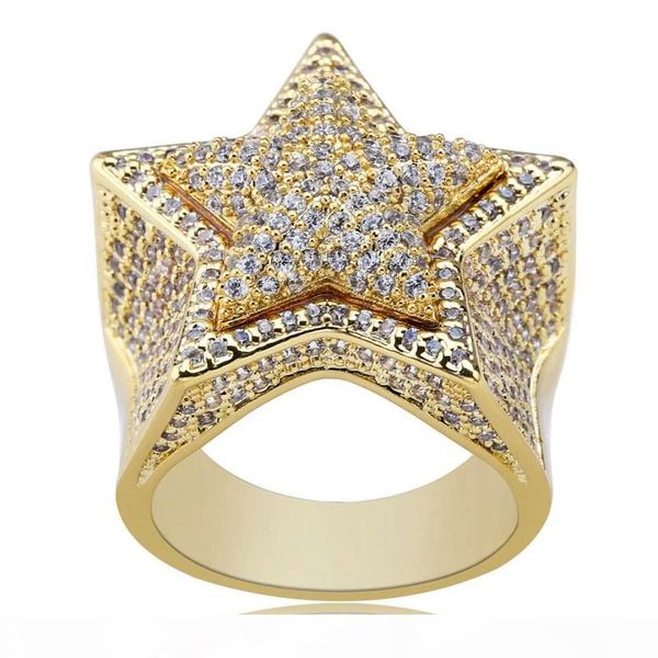 

hip hop star diamonds rings for men luxury crystal gold silver ring 18k gold plated copper zircons ring jewelry gifts for bf ing, Golden;silver