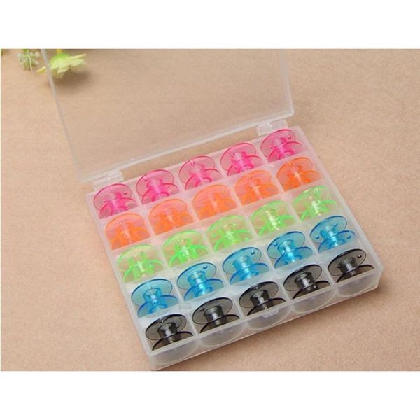 

colorful 25 grid clear storage case box with 25pcs empty colorful bobbins spool for brother janome singer elna sewing machine, Black
