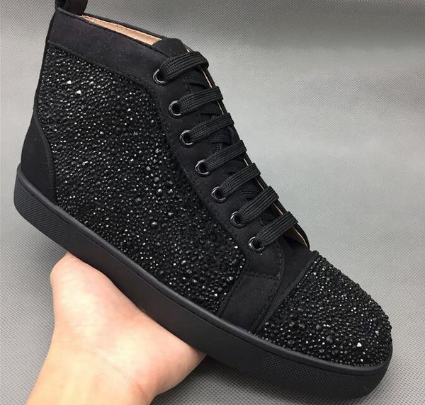

brand sneaker black men's shoes leather water drill high shoes red flat bottom riveted women's british sports