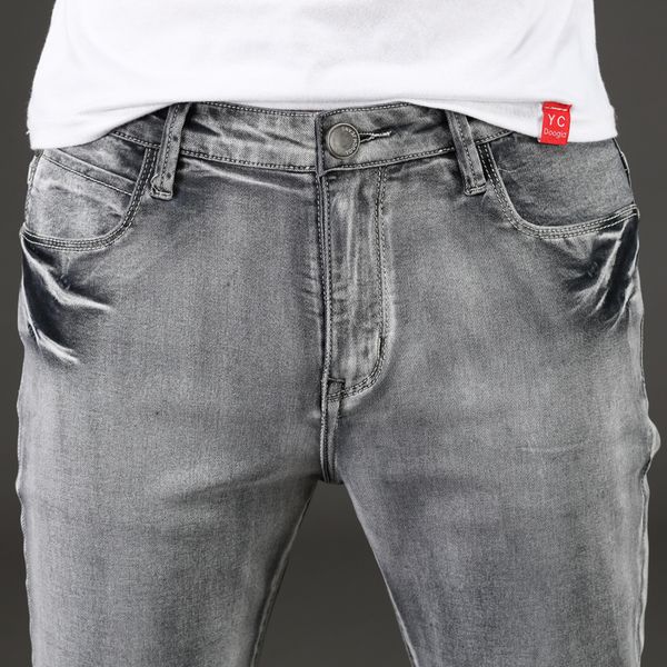 

2020 spring autumn new men jeans grey classic fashion designer denim skinny jeans men's casual slim fit trousers, Blue