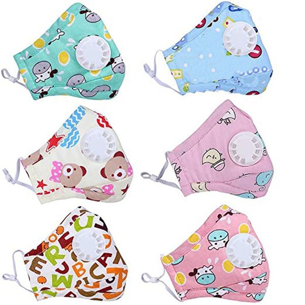 

fashion kids face mask cartoon print boys girls anti dust windproof masks cover with filter breather valve protective breathable masks best, Blue