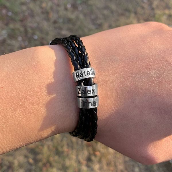 

mens braid pu leather bracelet with beads engraved gift jewelry decoration d88, Golden;silver