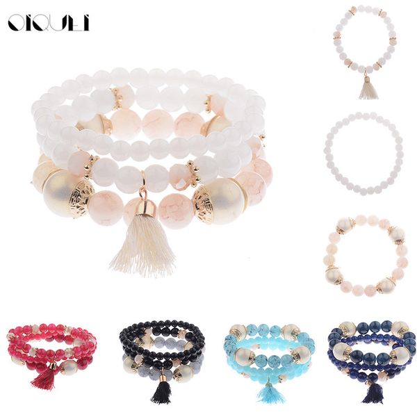 

oiquei 2020 3pcs set crystal beads bracelets for women bohemia fashion vintage ladies charm bracelets&bangles jewelry pulseiras, Black