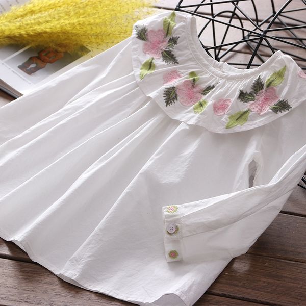 

children's wear girls doll ' shirt embroidered round neck doll shirt 20 spring new 3-8 years old, White;black