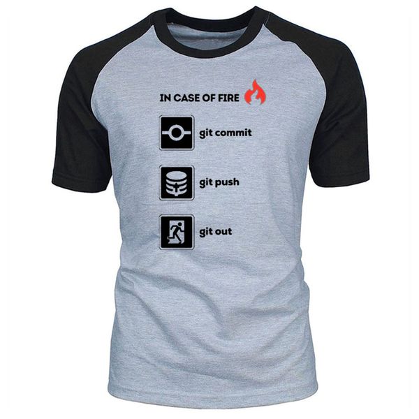 

summer new 100% cotton funny o neck programmer shirt- in case of fire git commit push out graphic t shirts eu size, White;black