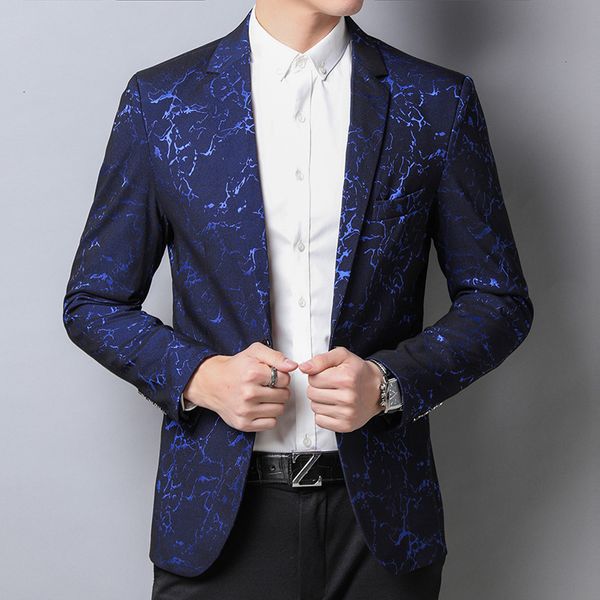 

fashion casual suit men spring and autumn new dark pattern printing korean version of the trend of small suits men's slim coat, White;black