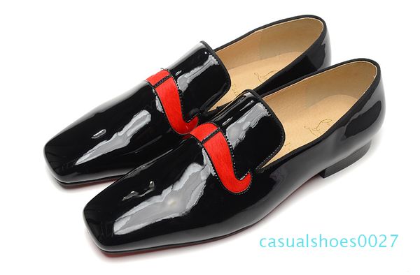 

luxury mens square toe red bottom oxfords black patent leather dress shoes designer loafer wedding shoe sj c27