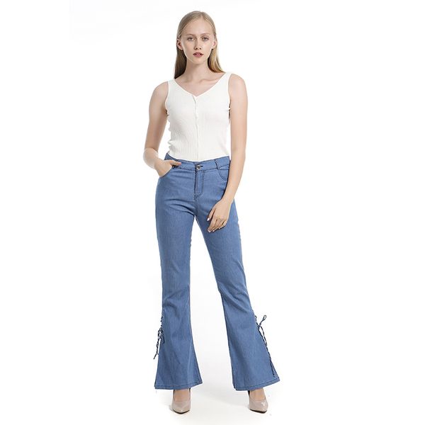 

fashionable woman jeans street harajuku stretch wide leg casual solid color jeans loose wild zipper high waist ladies, Blue