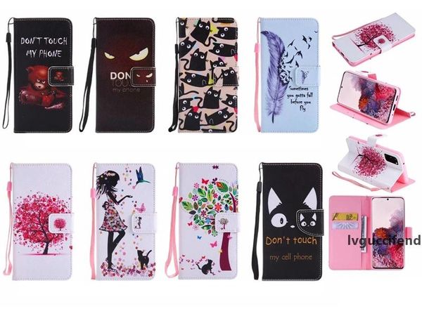 

leather wallet case for samsung s20 ultra a71 a51 sony xperia 20 xz5 leopard paris don t touch my phone butterfly flower skull cartoon cover