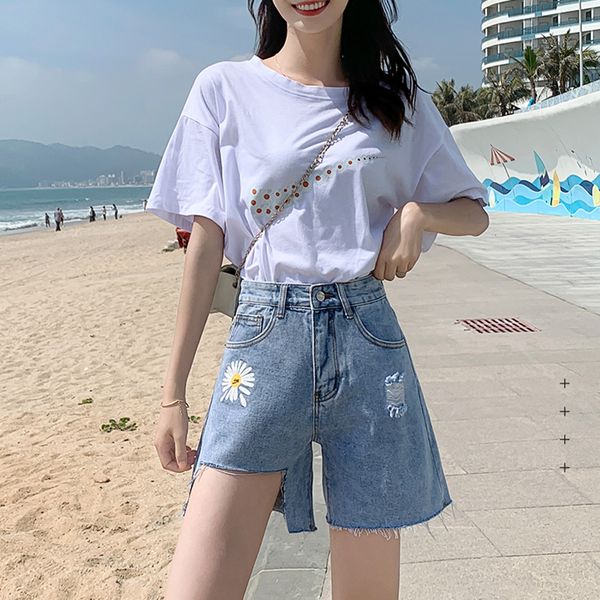 

women's jeans beggar five-point pants women loose straight leg hong kong flavor sports japanese tide ins denim shorts summer, Blue