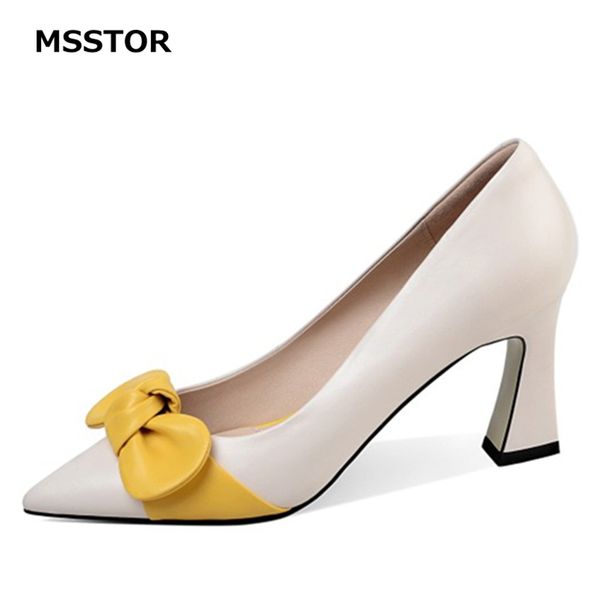 

butterfly-knot ladies shoes mixed colors hoof heel shallow autumn spring pumps office party shoes women high heels leather, Black