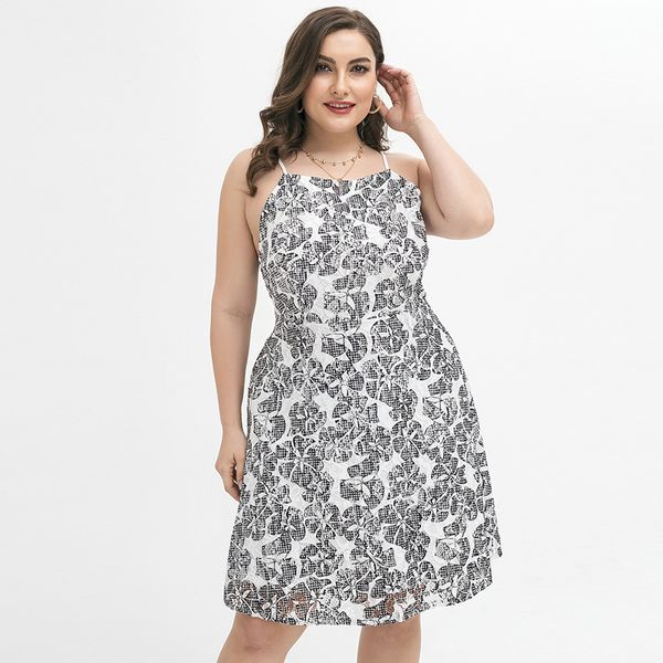 

plus size dresses 4xl beach dress sling print dress, Black;gray