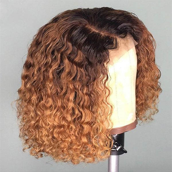

alice 1b/27 ombre color short curly bob wigs human hair852, Black;brown