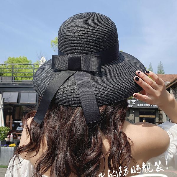 

new product fashion sun hat women's summer bow straw for women beach headwear chapeau femme hepburn hats black y200619, Blue;gray