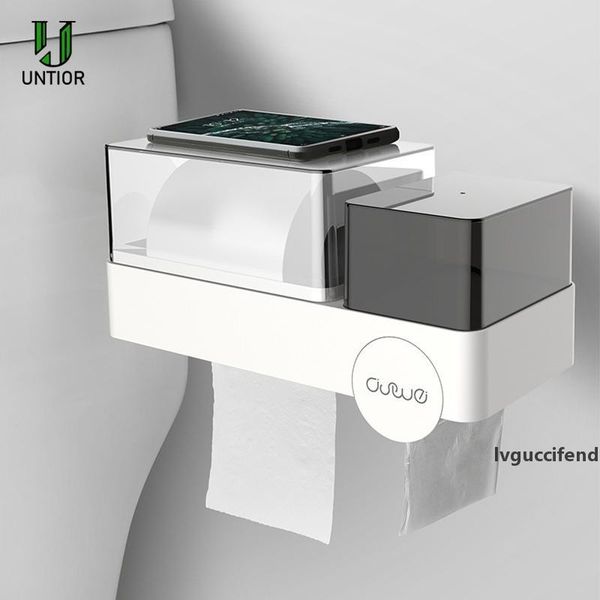 

untior wall mount toilet paper holder waterproof tissue case multi-function storage box for bathroom kitchen paper towel holder t200425