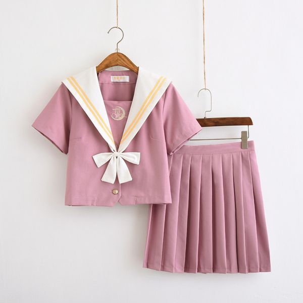 

женщины pink jk high school class sailor suit равномерное девушки опрятный стиль партии показывает костюмы короткие топ высокой талией плисс, White