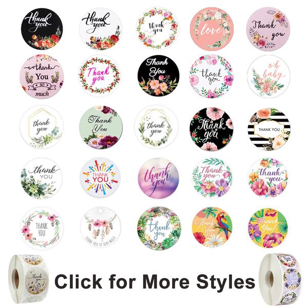 

500pcs round floral thank you stickers seal labels for wedding favors and party handmade stickers envelope stationery sticker
