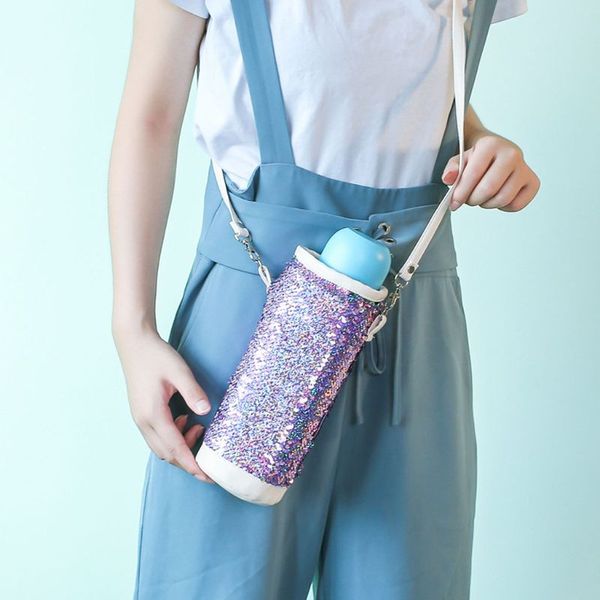 

water bottle carrier insulated cover bag sequin holder shoulder strap pouch