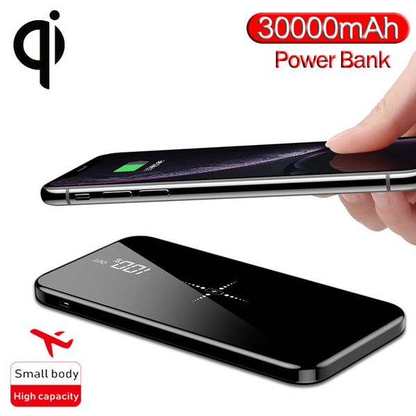 

qi wireless power bank 30000 mah portable built-in charger ultra-thin mobile full screen mirror travel powerbank