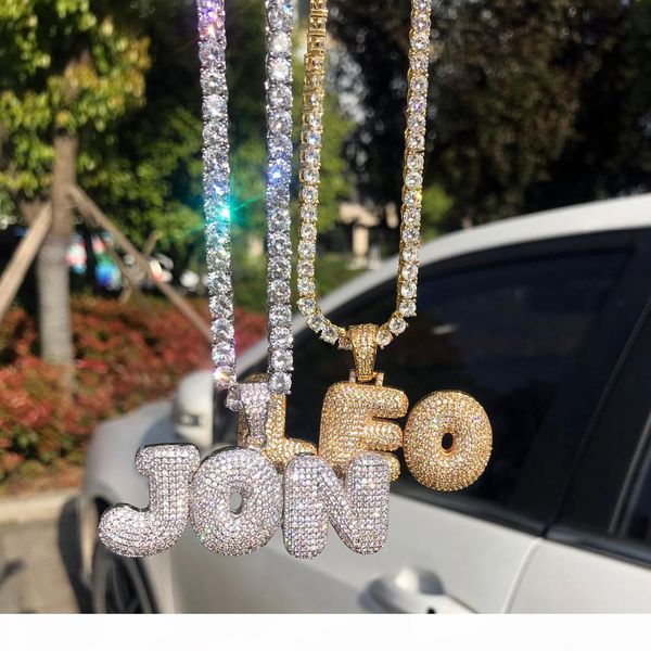 

a-z 0-9 hip hop custom name bubble letter pendant necklace micro cubic zircon with rope chain and tennis chian, Silver