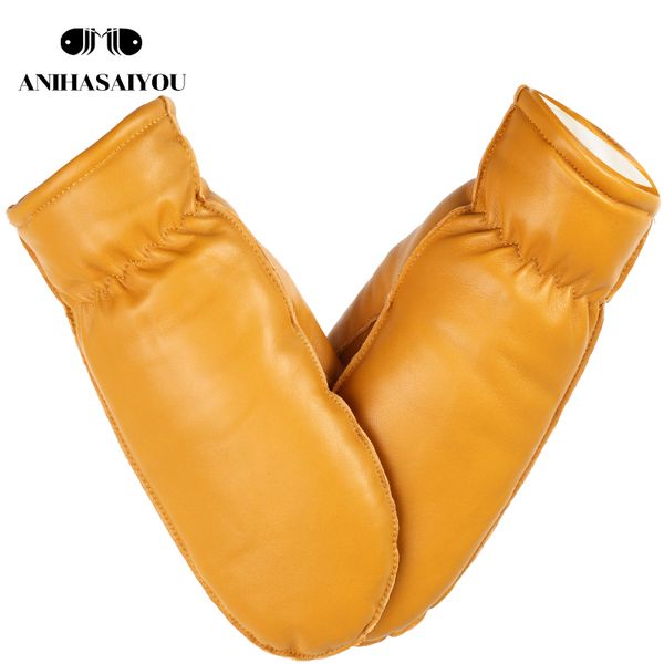 

five fingers gloves simple fashion real sheepskin mittens warm thickened wool lining women' comfortable winter-7031, Blue;gray