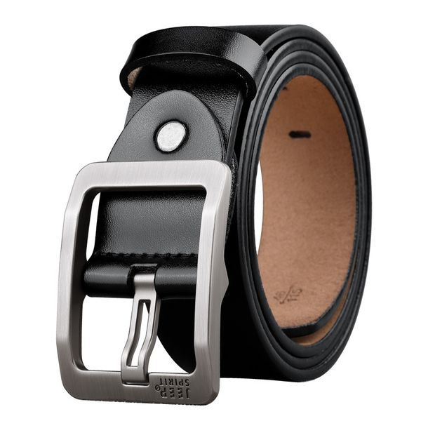 

men belt original pure genuine leather vintage classic metal pin buckle waist belts for jeans, Black;brown