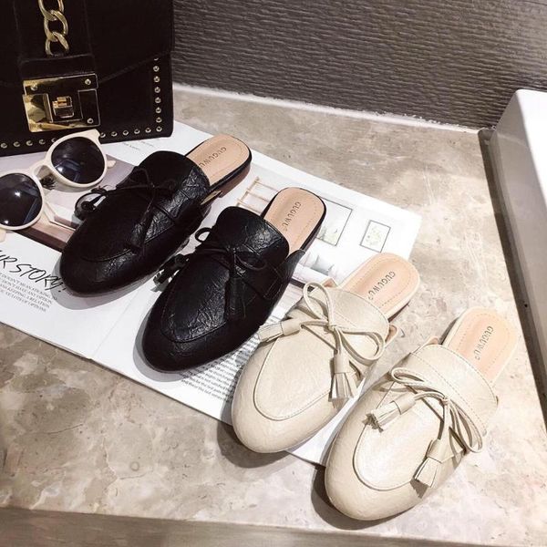 

обложка toe плоских туфель женских женщины тапочки открытой престижные слайды бабочка-узел мулы sexy мокасины pantofle designer 2020, Black