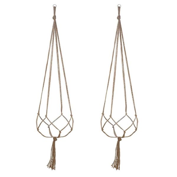 

yarn 2pcs 100% handmade macrame plant hanger holder flower /pot for wall decoration countyard garden wedding home, Black;white