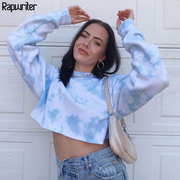 

women's hoodies & sweatshirts rapwriter tie dye harajuku oversized sweat crop women short sweetshirts 2021 o-neck long sleeve pullovers, Black