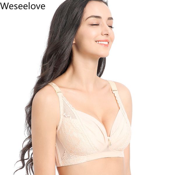 

bra women non-steel ring push up adjustable breathable large bust 2020 new comfortable soutien gorge plus size e79-2, Red;black