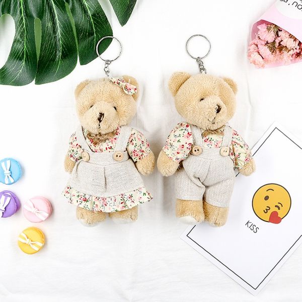 

cute plush fur pompom linen teddy doll keychain women bear toy keyring women bag car holder wedding party couple gift, Silver