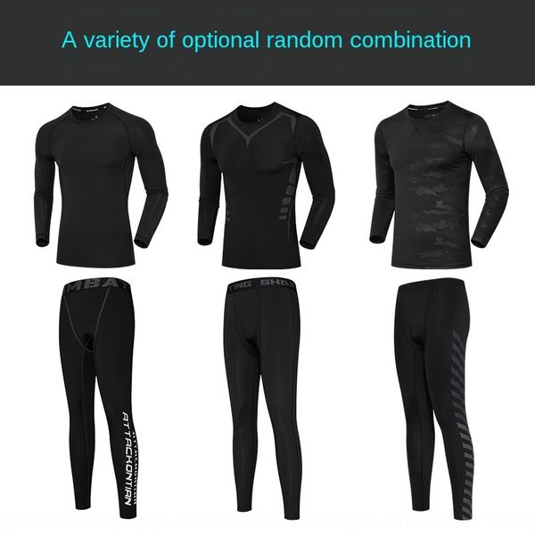 

bi683 sports men's long-sleeved running fitness suit quick-drying winter equipment training pants tights underwear tights football bask, Black