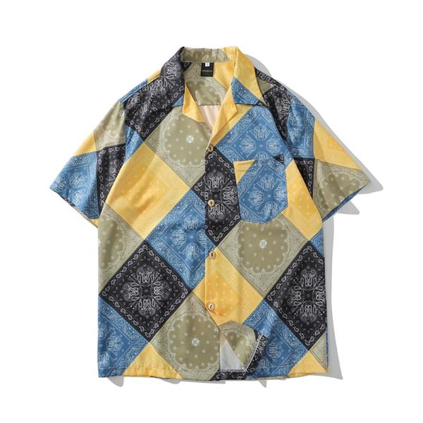 

summer men's print black bandana shirt paisley shirt cashew flowers shirts man hiphop turn collar shirts, White;black