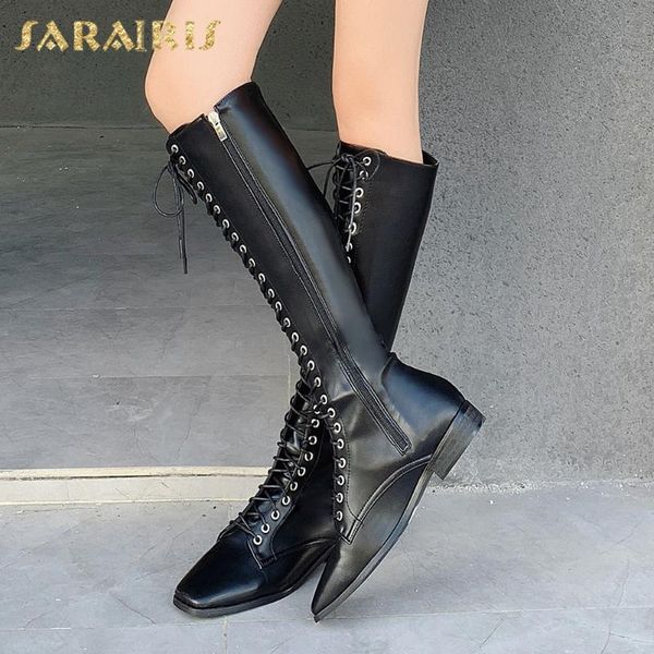 

sarairis brand new fashion shoelaces autumn winter women shoes knee high riding boots female, Black
