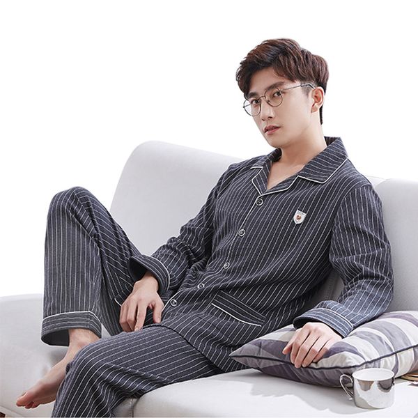 

men's sleepwear 2pieces/set 100%cotton homewear pajamas elegant male casual autumn winter large size comfortable sleep pyjama, Black;brown