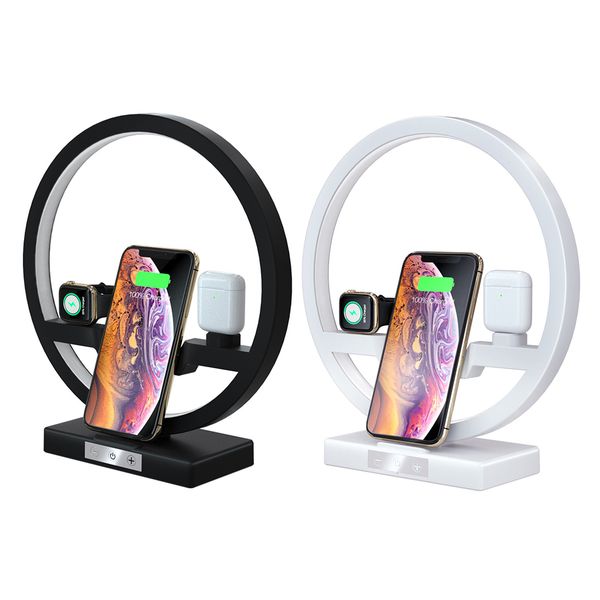 

4 in 1 multi-function fast wireless charger mobile phone smart watch headset phone charging dock bracket table lamp for iphone