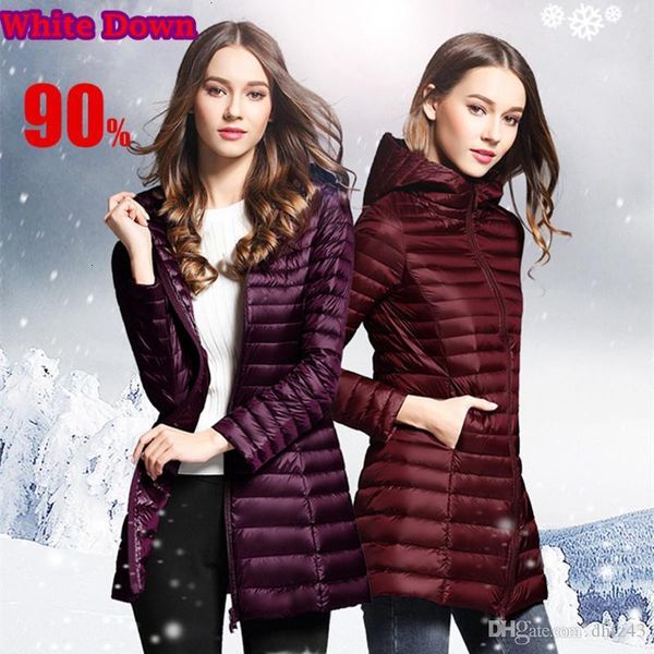 

90% white duck down coat women ultra light down jackets 2018 winter new women long down coat parka with hoodmx190924, Black