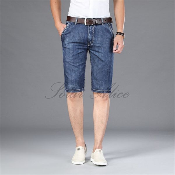 

men's jeans 2021 summer straight business knee length mid-rise plus size thin shorts, Blue