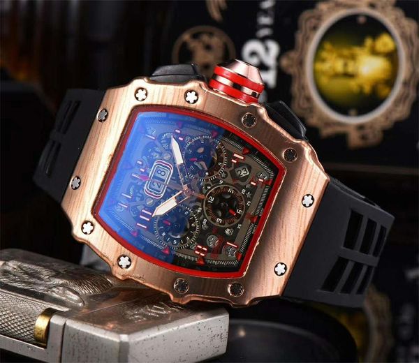 

mens fashion sport wristwatch stainless steel all dial work chrono designer watches rubber strap male gift watch quality clock, Slivery;brown