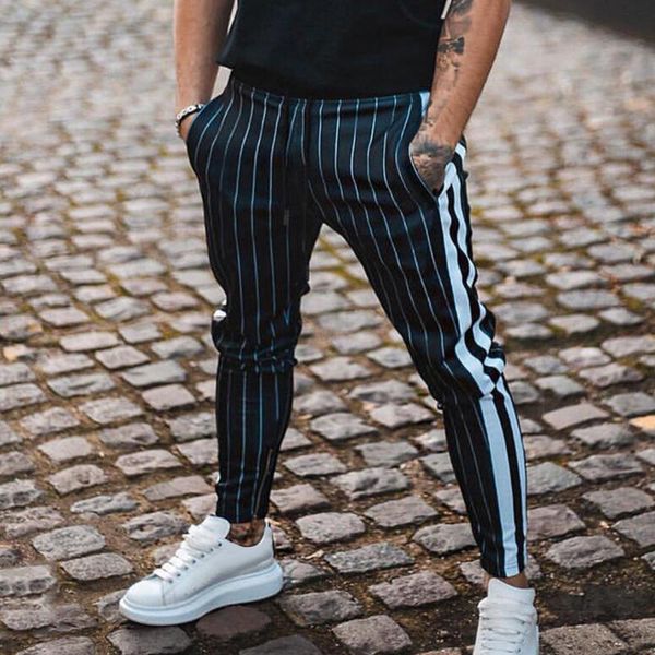 

sports pants bottoms.slim fit trousers striped jogging workout fitness, Black