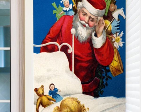 

2020 smt039 christmas decoration door paste santa gift 3d simulation wooden door window renovation wall sticker