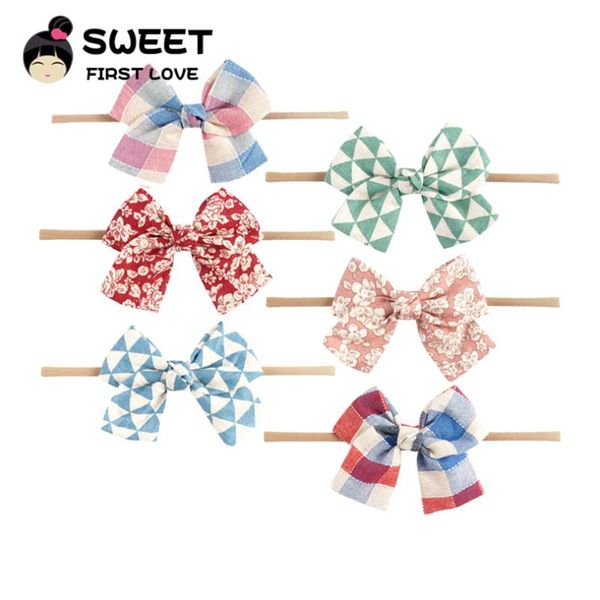 

printed nylon bow headbands cute flower hair accessories for girls soft fabric hair bows simple customized elastic headbands, Slivery;white
