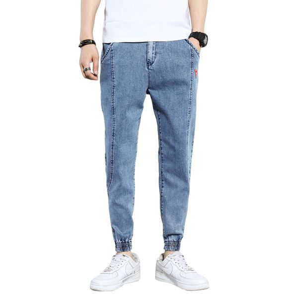 

fashion casual classic korean style men's new light blue zipper harem jeans mens cotton jeans plus size